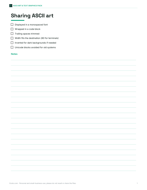 Preview of Printable ASCII Art Posting Checklist
